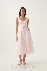 sweetheart neckline belted midi dress in pink