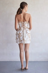 CHLOE FLORAL APPLIQUÉS HAND EMBROIDERY WHITE MINI DRESS