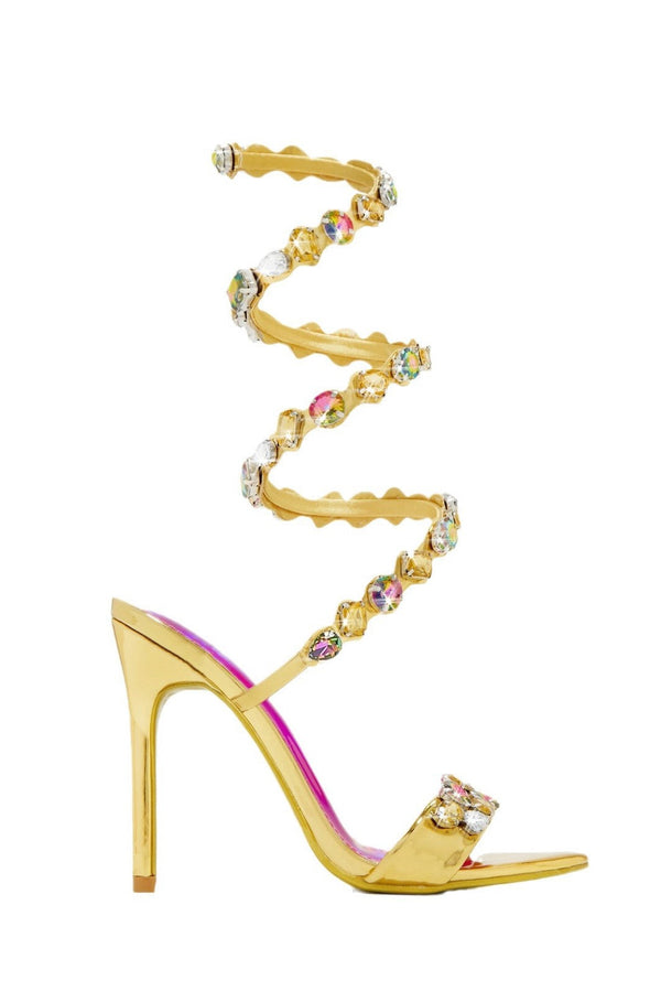 Laura Diamond Ankle Strap Stiletto Sandals - Gold