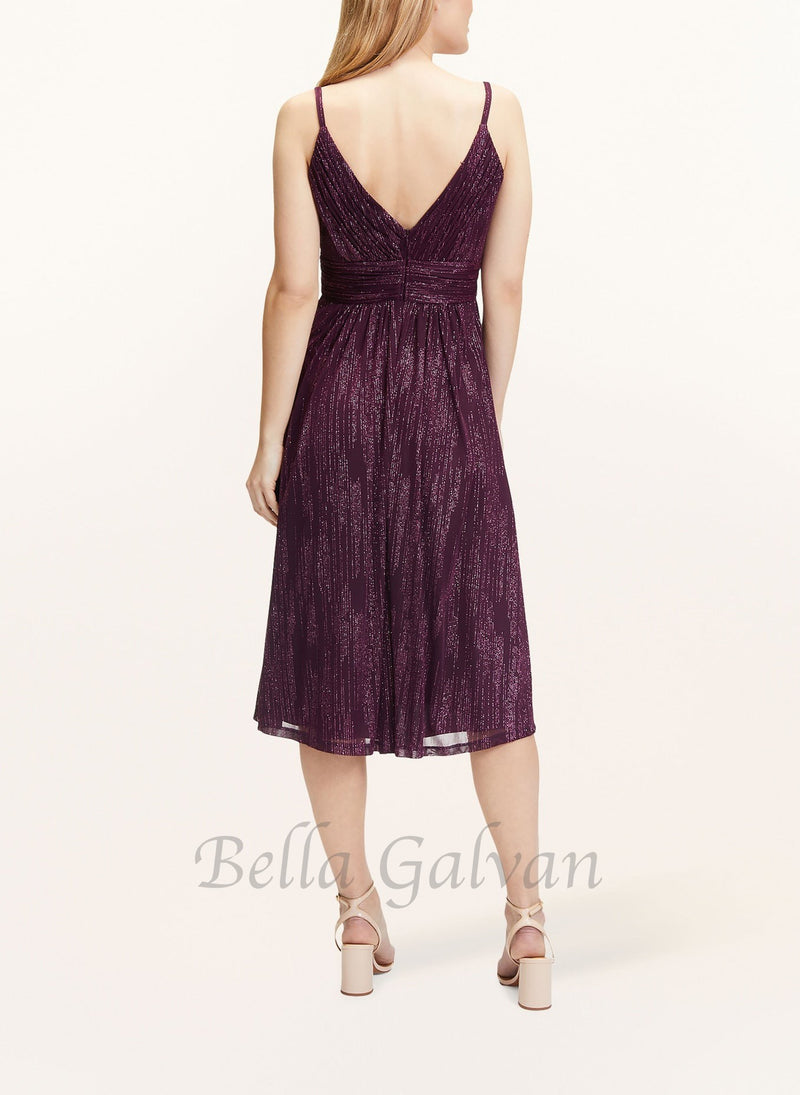 v-neckline cocktail midi dress in bordeaux