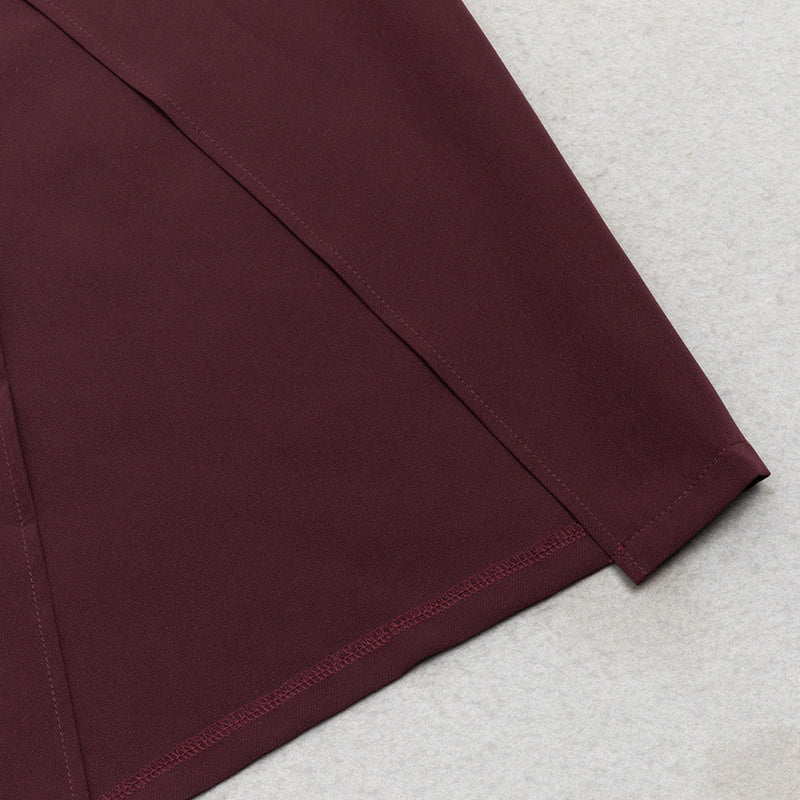 RUCHED SLIT MIDI DRESS IN BURGUNDY