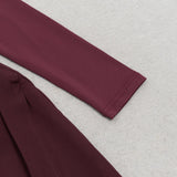 RUCHED SLIT MIDI DRESS IN BURGUNDY