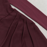 RUCHED SLIT MIDI DRESS IN BURGUNDY