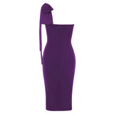 HEDDA TIE SHOULDER SPLIT BANDAGE DRESS IN PURPLE