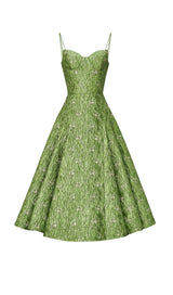 VINTAGE GREEN SUSPENDER JACQUARD MIDI DRESS