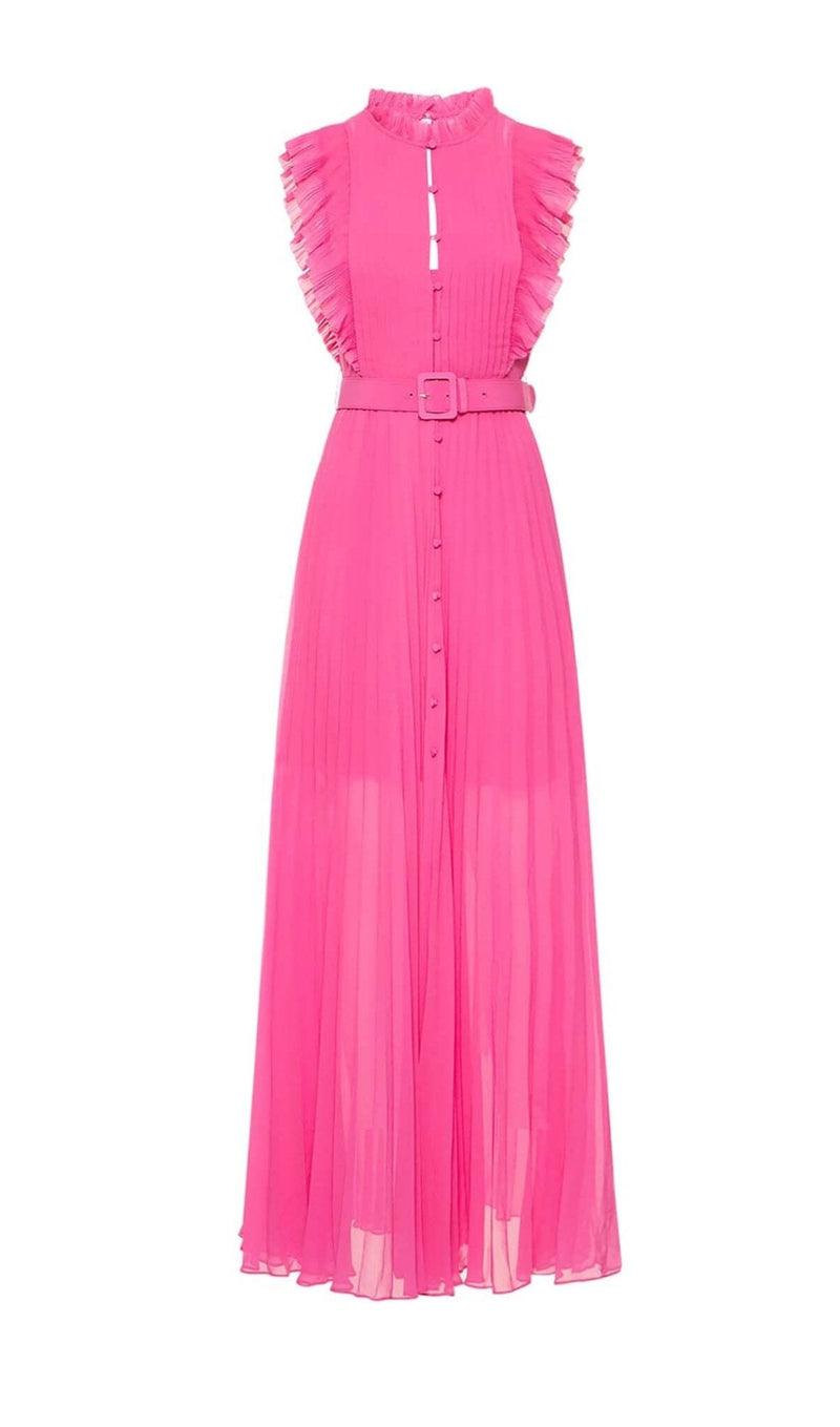 BOTTON PLEATED MAXI DRESS IN PINK