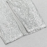 V-NECK SILVER SEQUIN SLIT BODYCON DRESS