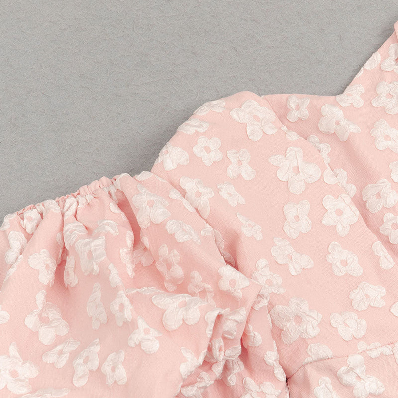 PUFF SLEEVE BARDOT FLORAL DRESS PINK