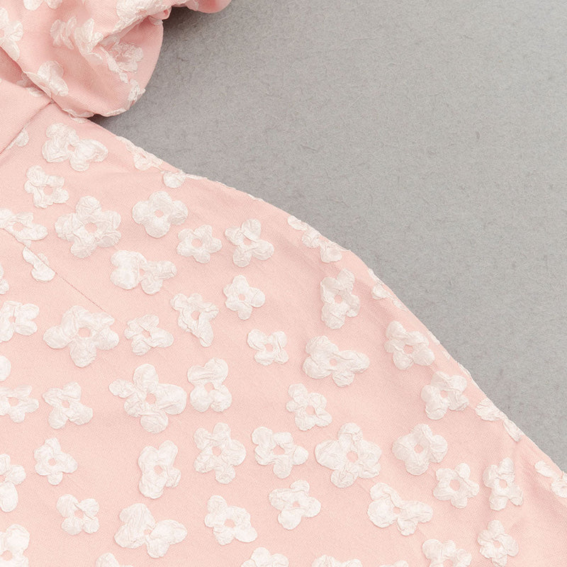 PUFF SLEEVE BARDOT FLORAL DRESS PINK