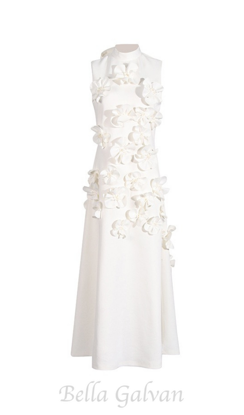 ANNONA WHITE FLOWER EMBELLISHED MAXI DRESS