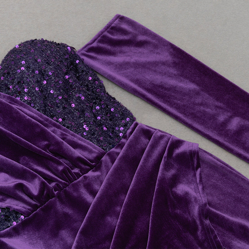 CHOU PURPLE VELVET SEQUIN MAXI DRESS