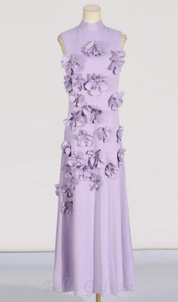 ANNONA PURPLE FLOWER EMBELLISHED MAXI DRESS