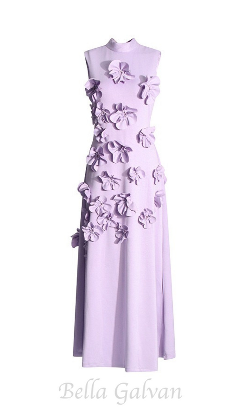 ANNONA PURPLE FLOWER EMBELLISHED MAXI DRESS