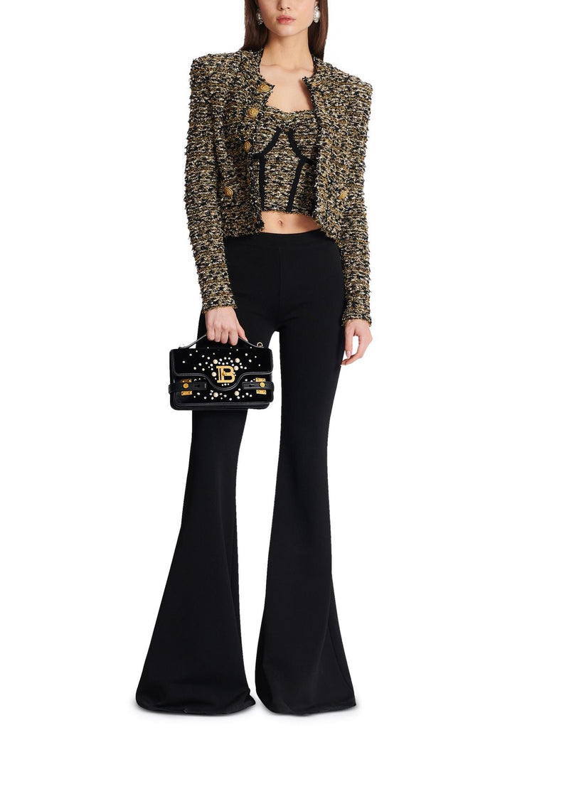 Cropped lurex tweed jacket in gold