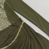 SEQUIN BACKLESS MESH PATCHWORK GREEN MAXI DRESS