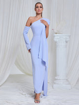 Asymmetric One Shoulder Drape maxi Dress in blue