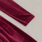 IRMA BURGUNDY V-NECK RUFFLE TRIM EMBELLISHED VELVET MAXI DRESS