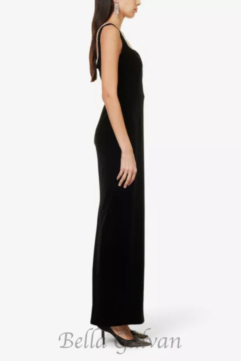 Crystal-embellished velvet maxi dress