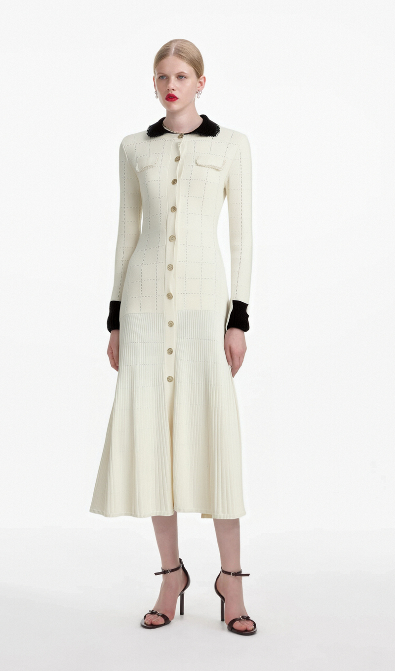 Cécilie contrast-trim knitted shirt dress