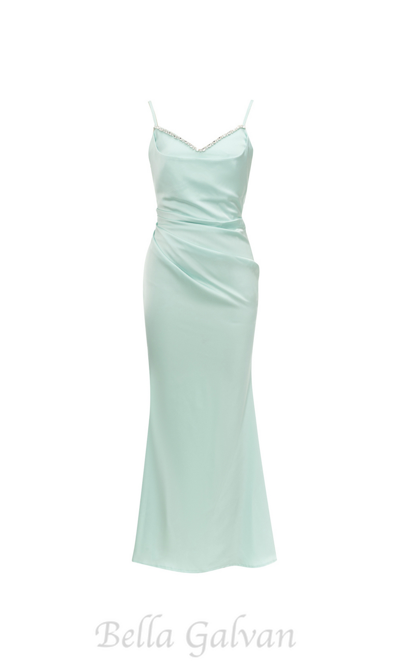 CATHY BEADED EMBELLISHED MAXI DRESS IN PALE GREEN