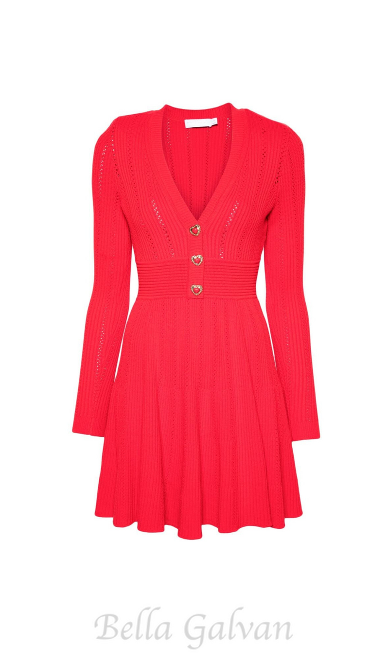 VICTORIA POINTELLE KNIT MINI DRESS IN RED