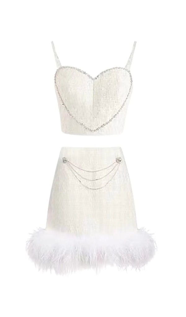 CHANEL'S STYLE WITH FEATHER SHORT SKIRT SUIT IN WHITE