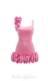 ANDREA PINK FLOWER TRIM STRAP MINI DRESS