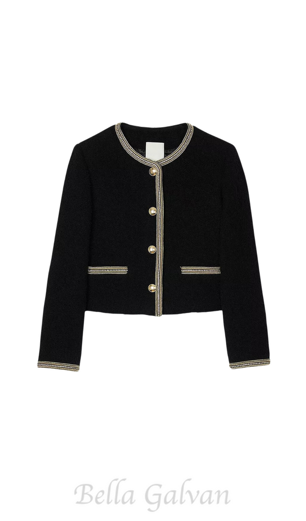 trim wool and cotton-blend jacket in noir