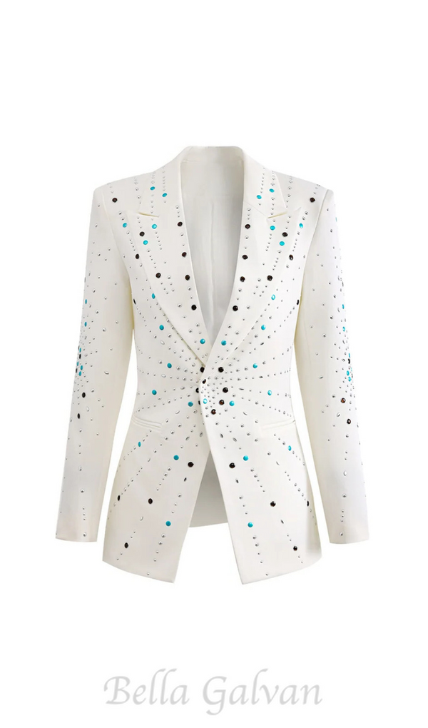 GLADYS WHITE PEAK LAPEL BLAZER WITH BEADINGS