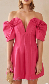 RUFFLED OFF-SHOULDER MINI SILK DRESS IN PINK