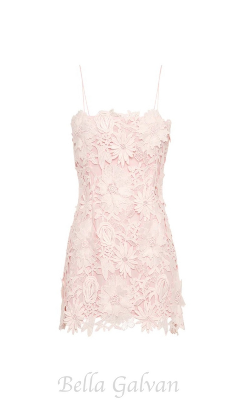 FREDA FLORAL LACE MINI DRESS IN PINK