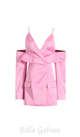 Plunge Draped Satin Blazer in pink