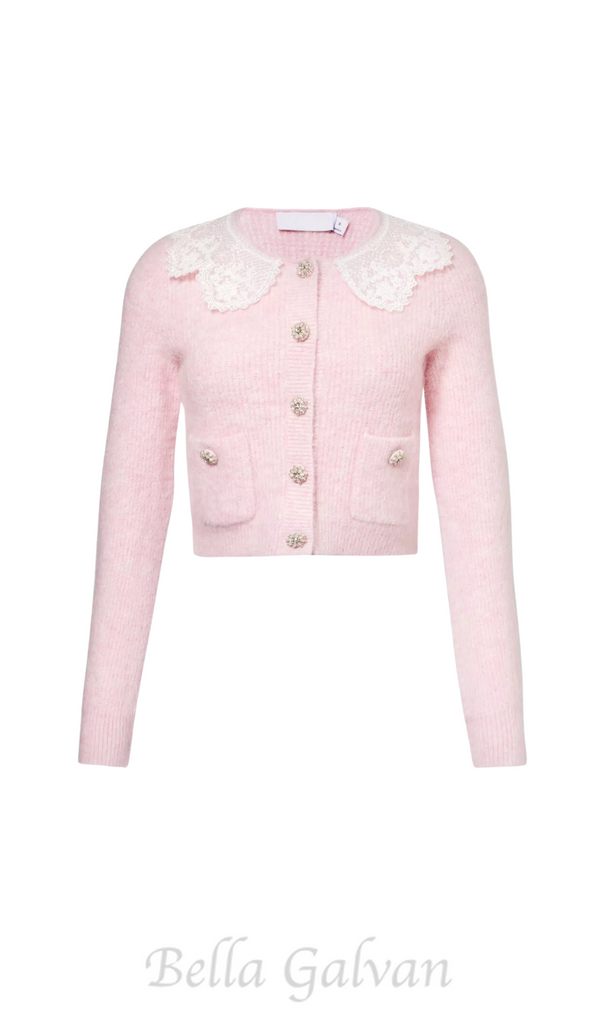 Fluffy ribbed-knit stretch-woven blend cardigan in pink