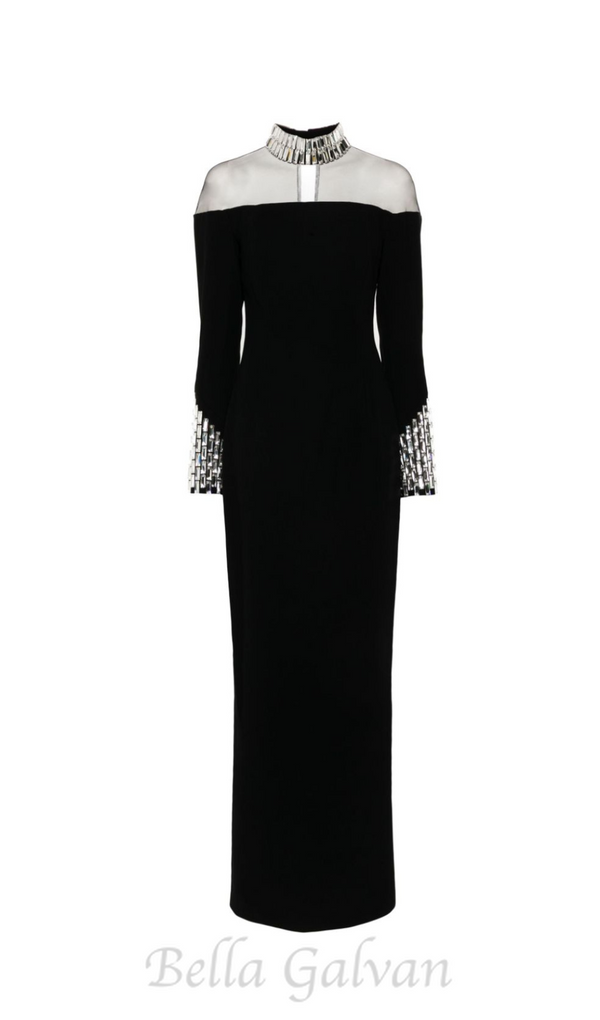 crystal embellishments Black crêpe maxi dress