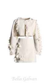 ESTHER WHITE 3D FLORAL LONG SLEEVE TOP MINI SKIRT SET