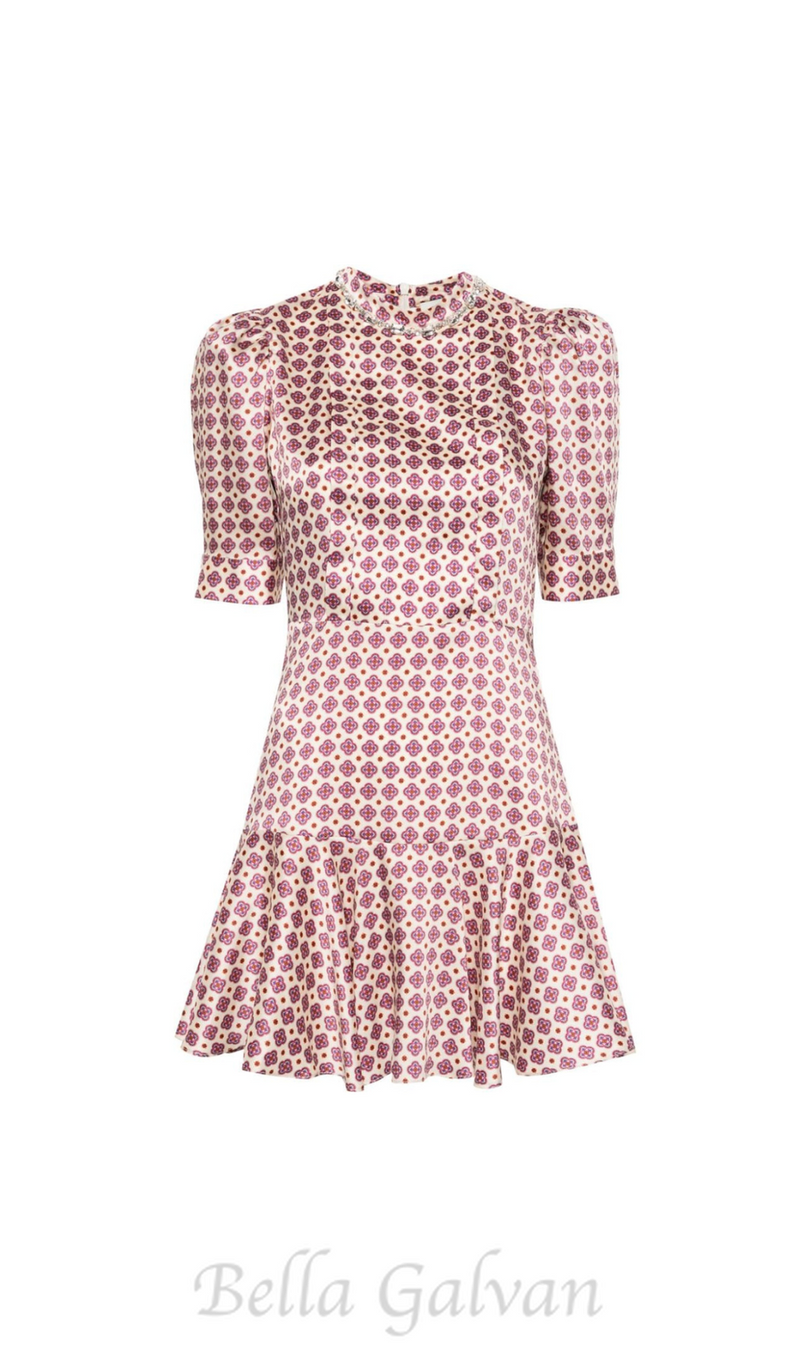 JAYANI PRINTED PUFF SLEEVE MINI DRESS IN PINK