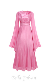 MANDY SLIT SLEEVE RUCHED MAXI DRESS IN ROSE PINK