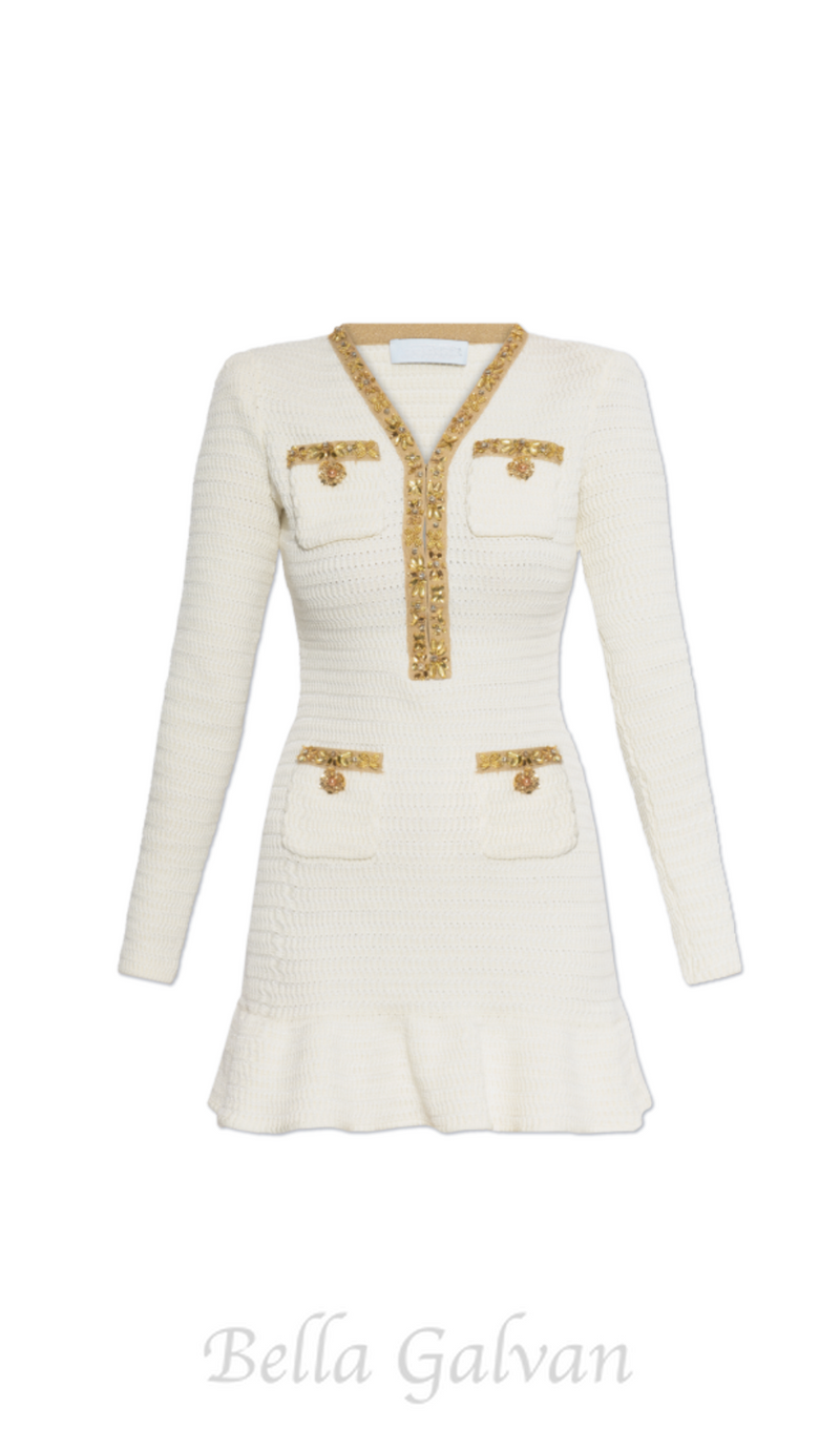 cream lurex knit mini dress