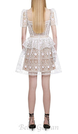 GUIPURE LACE LAYERED MINI DRESS