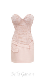 BELT LOOPS MESH MINI DRESS IN PINK