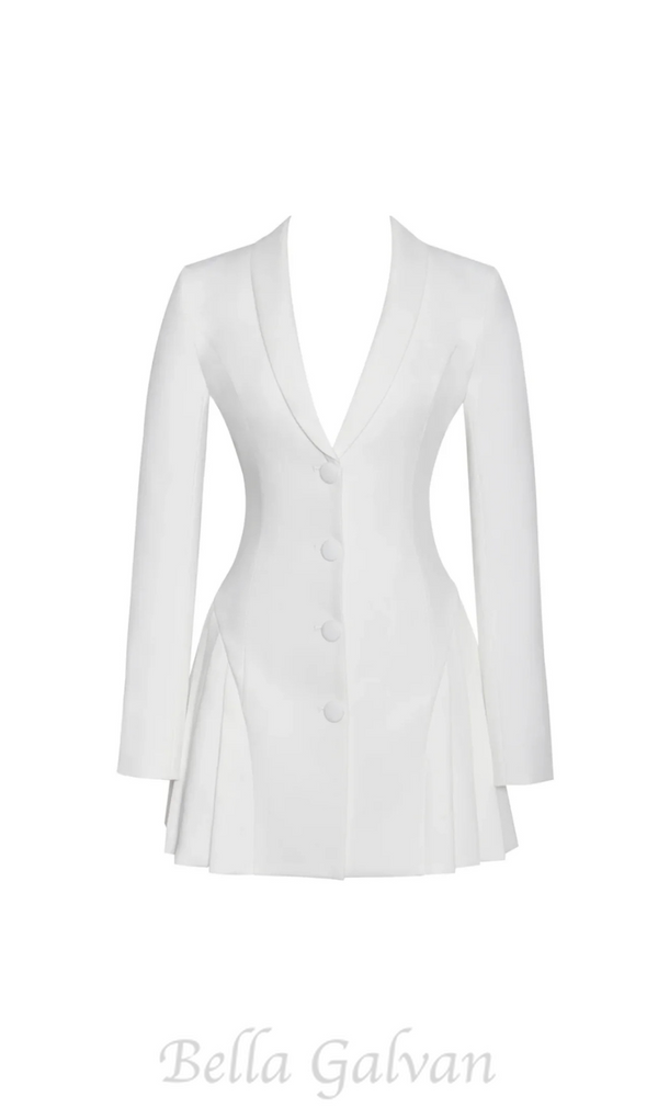 Beulah Pleate Blazer Mini Dress in White