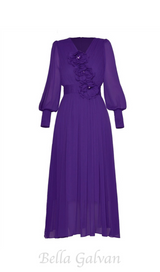 three-dimensional flower v-neck purple chiffon maxi dress