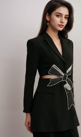 Justine black bowknot cut-out blazer