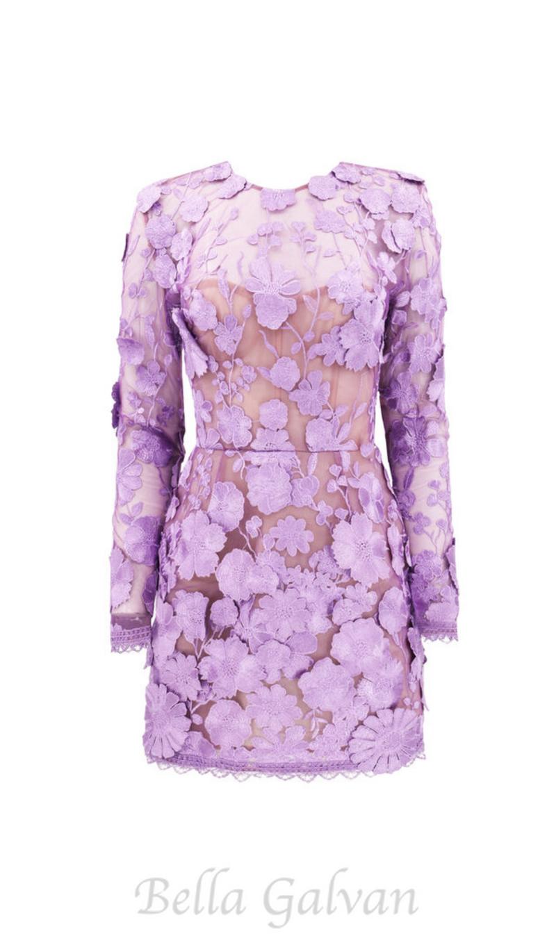 Lilac floral lace Long Sleeve Mini Dress