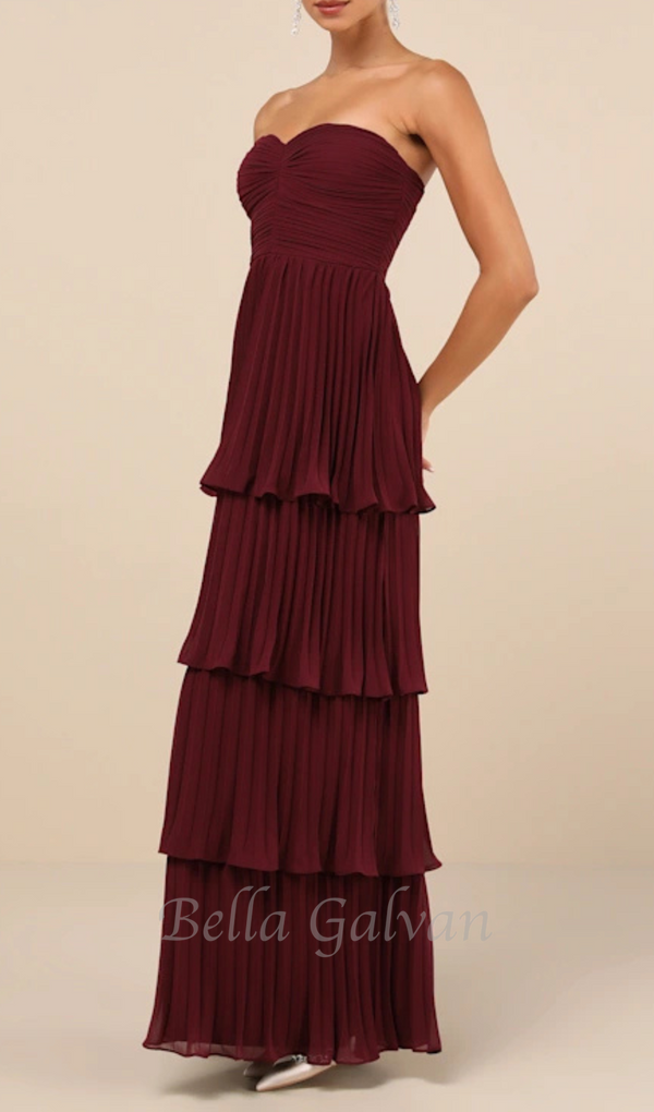 Plum Purple Strapless Tiered Maxi Dress