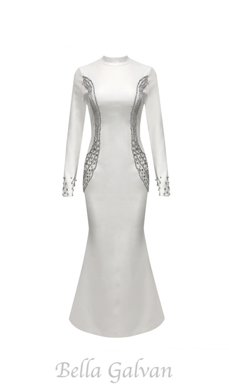 Ashley crystal embellished bodycon maxi dress in white