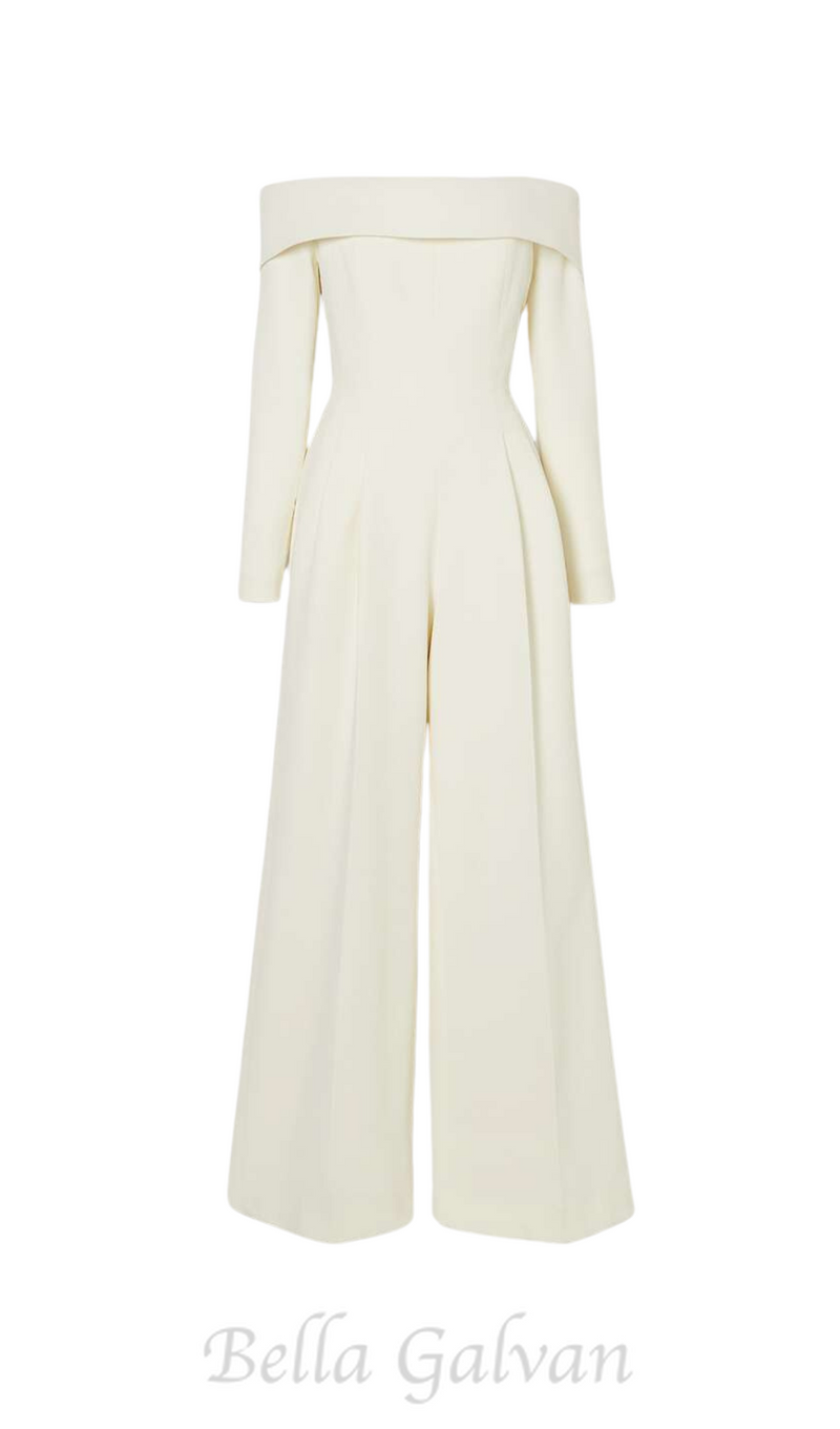 DOMINIC OFF-THE-SHOULDER CREPE JUMPSUIT IN IVORY