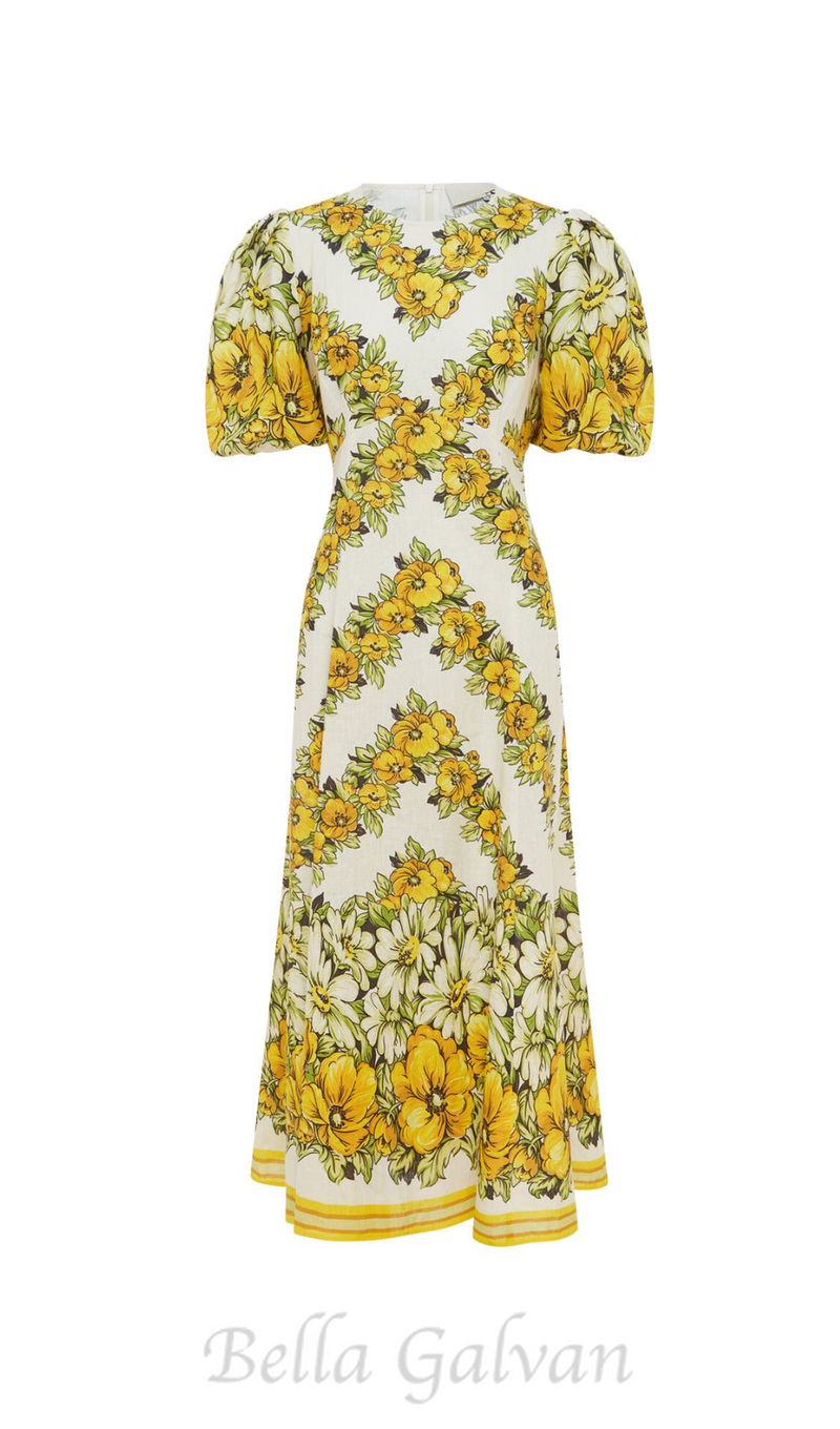 ALYSSA FLORAL PRINT MIDI DRESS IN YELLOW