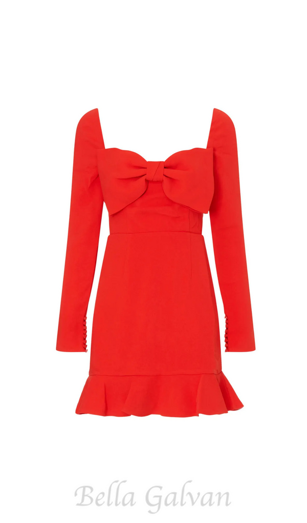 Bow Crepe Mini Dress in red