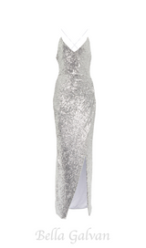 TAMMY SEQUINED MAXI DRESS IN SLIVER